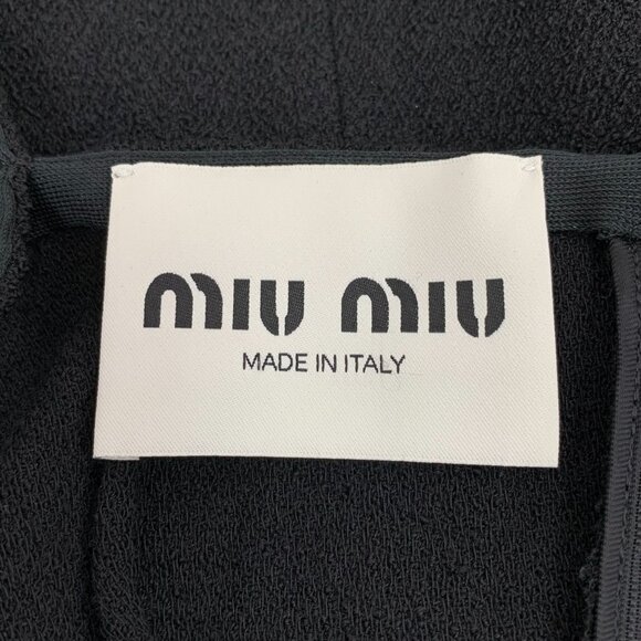 Miu Miu Black Wool Blend Dress With Gold Button Accents & Satin Hem Detail - Picture 2 of 8